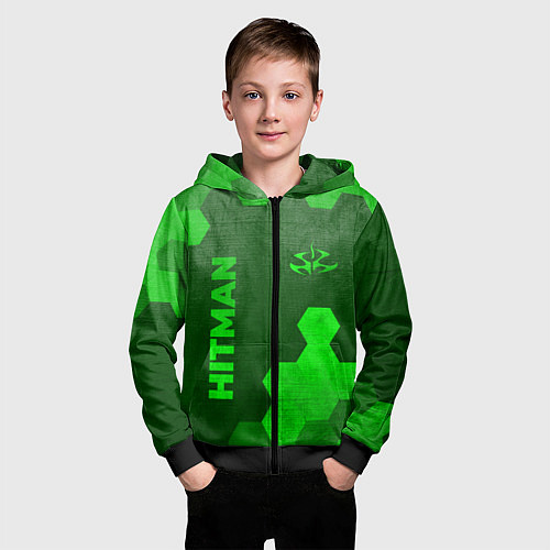 Детская толстовка на молнии Hitman - green gradient вертикально / 3D-Черный – фото 3