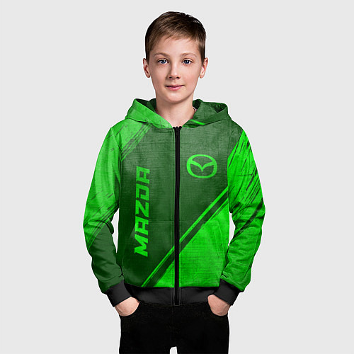 Детская толстовка на молнии Mazda - green gradient вертикально / 3D-Черный – фото 3