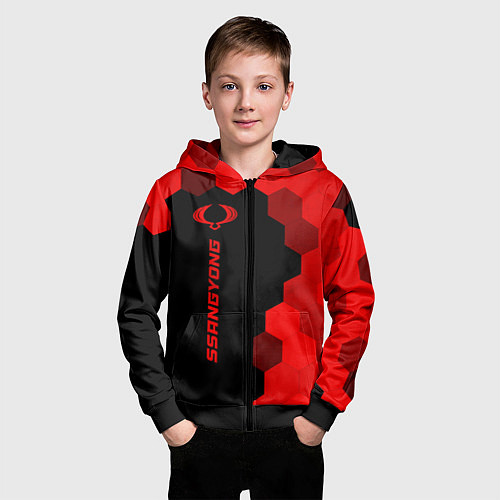 Детская толстовка на молнии SsangYong - red gradient по-вертикали / 3D-Черный – фото 3