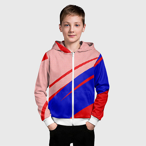 Детская толстовка на молнии Красно-синий текстурный с полосами / 3D-Белый – фото 3