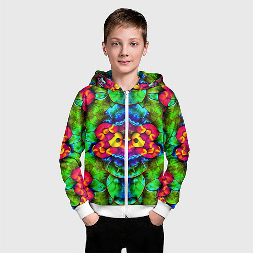 Детская толстовка на молнии Калейдоскоп с птичкой / 3D-Белый – фото 3