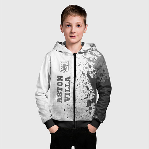 Детская толстовка на молнии Aston Villa - white gradient по-вертикали / 3D-Черный – фото 3