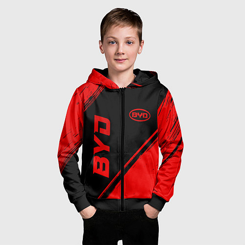 Детская толстовка на молнии BYD - red gradient вертикально / 3D-Черный – фото 3