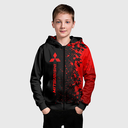 Детская толстовка на молнии Mitsubishi - red gradient по-вертикали / 3D-Черный – фото 3