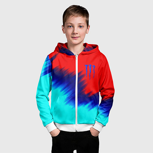 Детская толстовка на молнии Monster energy краски штрихи / 3D-Белый – фото 3