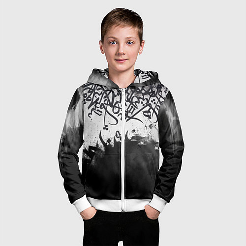 Детская толстовка на молнии Гранж каллиграфия / 3D-Белый – фото 3