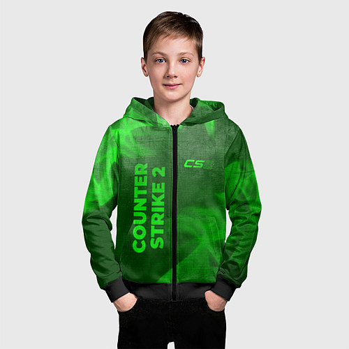Детская толстовка на молнии Counter Strike 2 - green gradient вертикально / 3D-Черный – фото 3