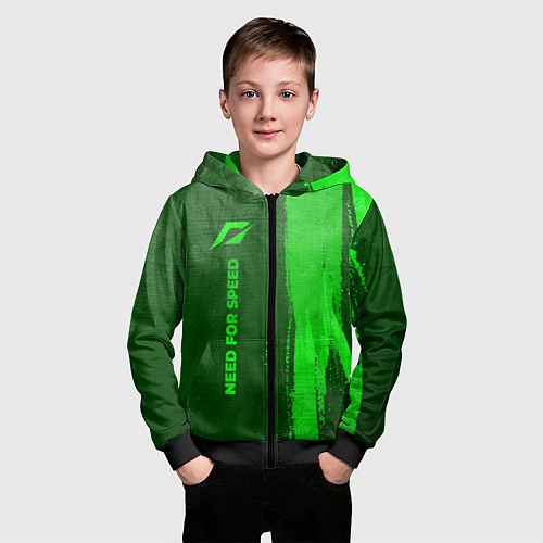 Детская толстовка на молнии Need for Speed - green gradient по-вертикали / 3D-Черный – фото 3