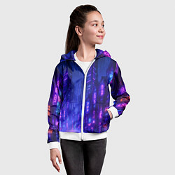 Толстовка на молнии детская Одинокий город неона, цвет: 3D-белый — фото 2