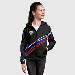 Толстовка на молнии детская Герб и полосы цветов флага на чёрном, цвет: 3D-черный — фото 2