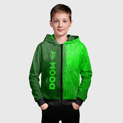 Детская толстовка на молнии Doom - green gradient по-вертикали / 3D-Черный – фото 3