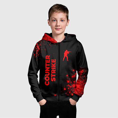Детская толстовка на молнии Counter Strike - red gradient вертикально / 3D-Черный – фото 3