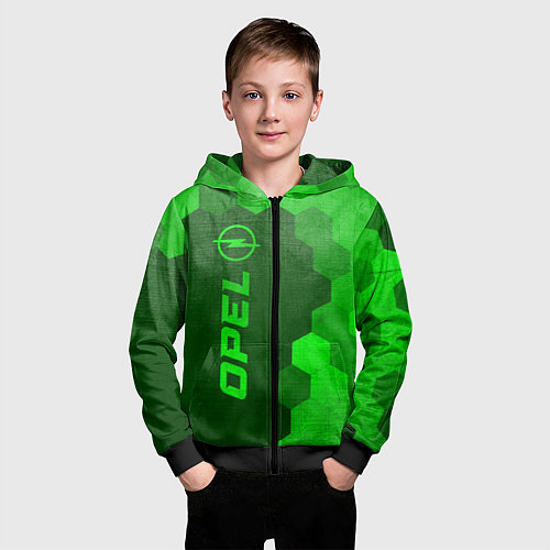 Детская толстовка на молнии Opel - green gradient по-вертикали / 3D-Черный – фото 3