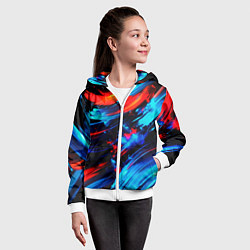 Толстовка на молнии детская Синие и красные мазки краски на черном, цвет: 3D-белый — фото 2