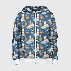 Толстовка на молнии детская Маяк в облаках, цвет: 3D-белый