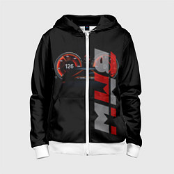 Толстовка на молнии детская BMW спидометр и надпись, цвет: 3D-белый