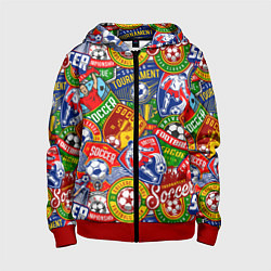 Толстовка на молнии детская Футбольные лиги паттерн, цвет: 3D-красный
