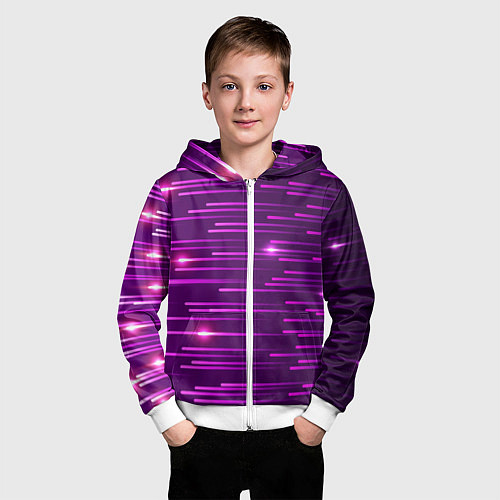 Детская толстовка на молнии Цветные светящиеся полосы / 3D-Белый – фото 3