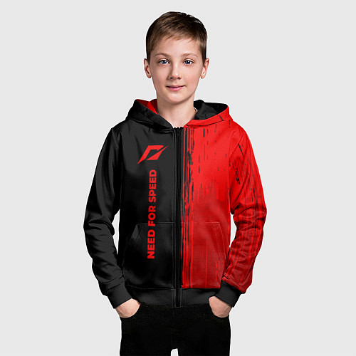 Детская толстовка на молнии Need for Speed - red gradient по-вертикали / 3D-Черный – фото 3