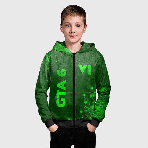 Детская толстовка на молнии GTA 6 - green gradient вертикально / 3D-Черный – фото 3