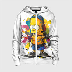 Толстовка на молнии детская Рисунок красками Барт Симпсон, цвет: 3D-белый