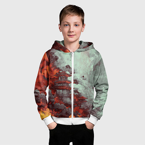 Детская толстовка на молнии Башня в облаках / 3D-Белый – фото 3