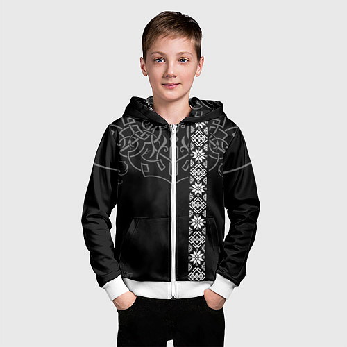 Детская толстовка на молнии Славянские символы традиции народа / 3D-Белый – фото 3
