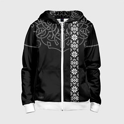 Толстовка на молнии детская Славянские символы традиции народа, цвет: 3D-белый