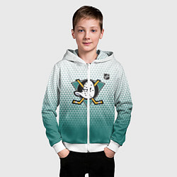 Толстовка на молнии детская Анахайм Дакс - зеленая геометрия, цвет: 3D-белый — фото 2