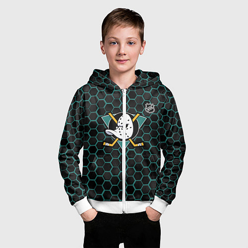 Детская толстовка на молнии Анахайм Дакс - черные соты / 3D-Белый – фото 3