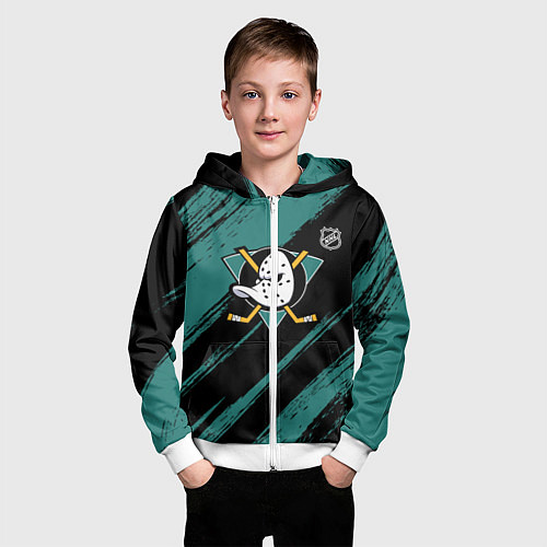 Детская толстовка на молнии Анахайм Дакс - зеленая краска / 3D-Белый – фото 3