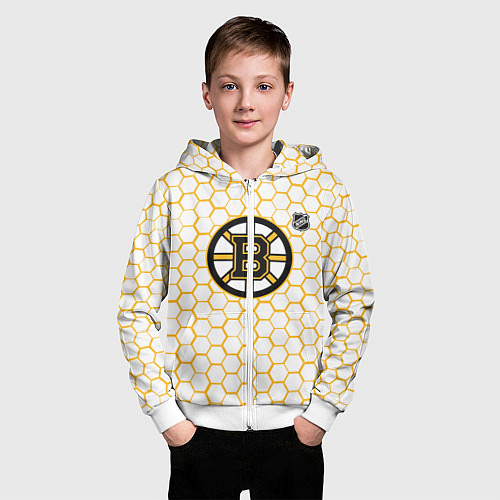 Детская толстовка на молнии Бостон Брюинз - белые соты / 3D-Белый – фото 3