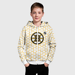 Толстовка на молнии детская Бостон Брюинз - белые соты, цвет: 3D-белый — фото 2