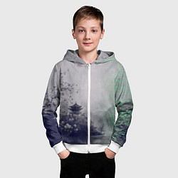 Толстовка на молнии детская Рыбацкий домик на берегу озера, цвет: 3D-белый — фото 2