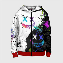 Толстовка на молнии детская Неоновые брызги - жуткие улыбки, цвет: 3D-красный