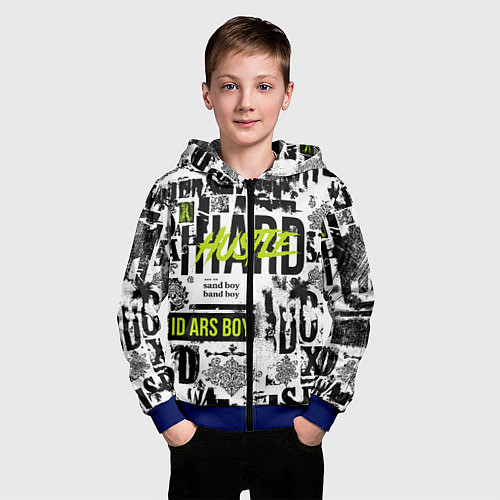 Детская толстовка на молнии Pattern with inscriptions hustle sand boy / 3D-Синий – фото 3