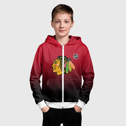 Детская толстовка на молнии Чикаго Блэкхокс - геометрический градиент / 3D-Белый – фото 3