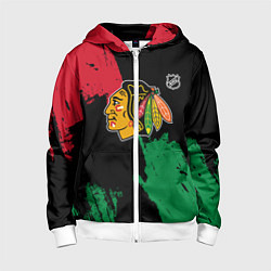 Толстовка на молнии детская Чикаго Блэкхокс - брызги красок, цвет: 3D-белый