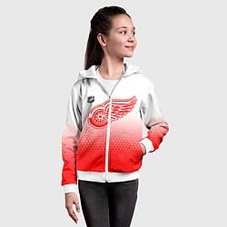 Толстовка на молнии детская Детройт Ред Уингз - красно белый градиент, цвет: 3D-белый — фото 2