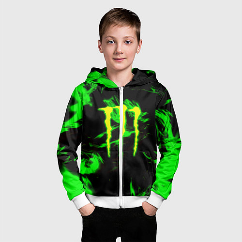 Детская толстовка на молнии Monster energy кислотное лого огонь / 3D-Белый – фото 3