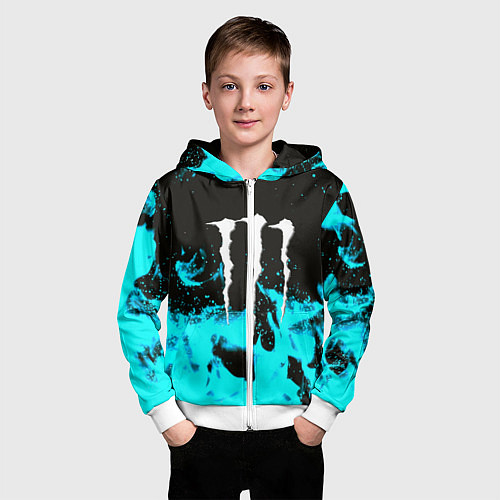 Детская толстовка на молнии Monster energy голубой огонь / 3D-Белый – фото 3