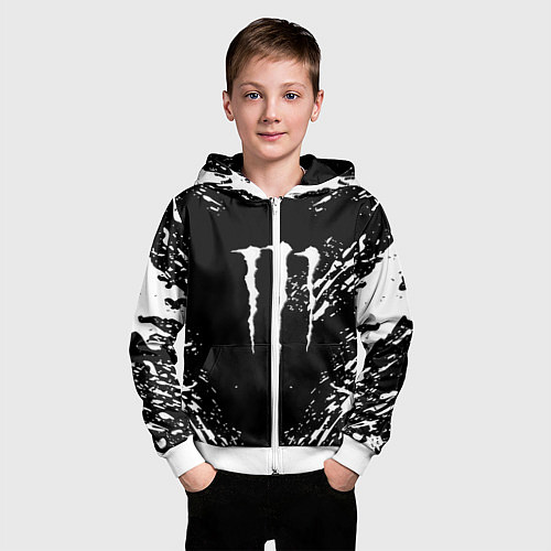 Детская толстовка на молнии Monster energy white splash / 3D-Белый – фото 3
