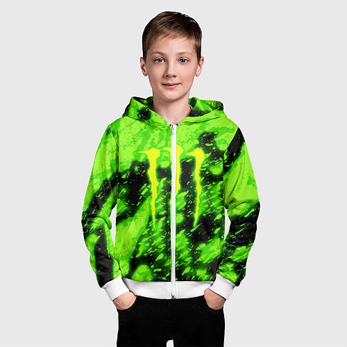 Детская толстовка на молнии Monster energy кислотное лого / 3D-Белый – фото 3
