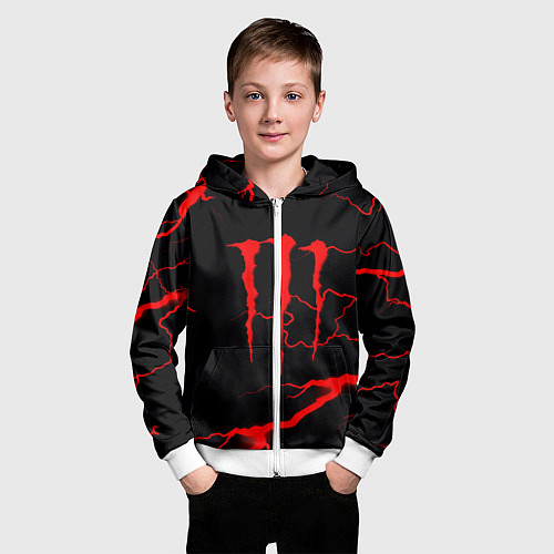 Детская толстовка на молнии Monster energy storm red / 3D-Белый – фото 3
