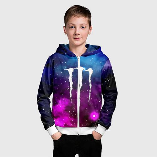 Детская толстовка на молнии Monster energy neon space / 3D-Белый – фото 3