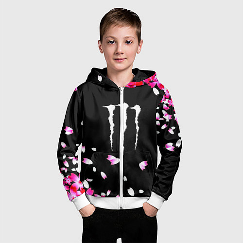 Детская толстовка на молнии Monster energy sakura / 3D-Белый – фото 3