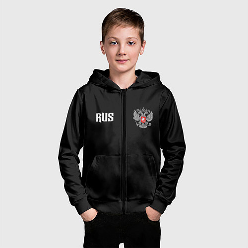 Детская толстовка на молнии Россия три полоски / 3D-Черный – фото 3