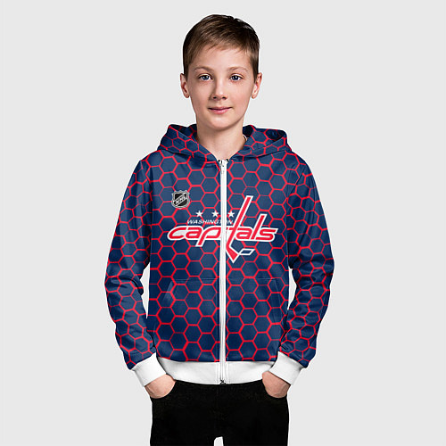 Детская толстовка на молнии Вашингтон Кэпиталз - соты с подсветкой / 3D-Белый – фото 3