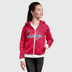 Толстовка на молнии детская Вашингтон Кэпиталз - красные соты, цвет: 3D-белый — фото 2