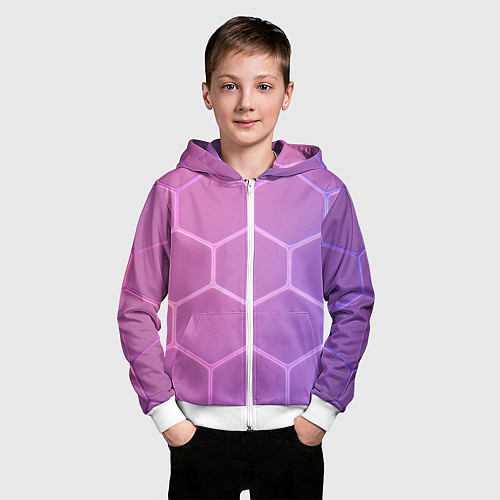 Детская толстовка на молнии Розовые неоновые соты / 3D-Белый – фото 3